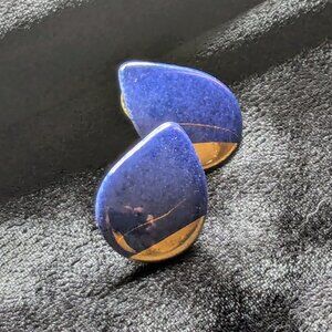 Handmade Artisan Blue Gold Teardrop Stud Earrings Lapis Look Craft Show Find